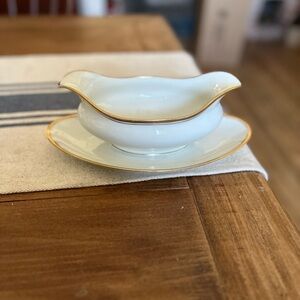 Limoges M. Redon Gravy Boat & Underplate Porcelain Made in France White Gold